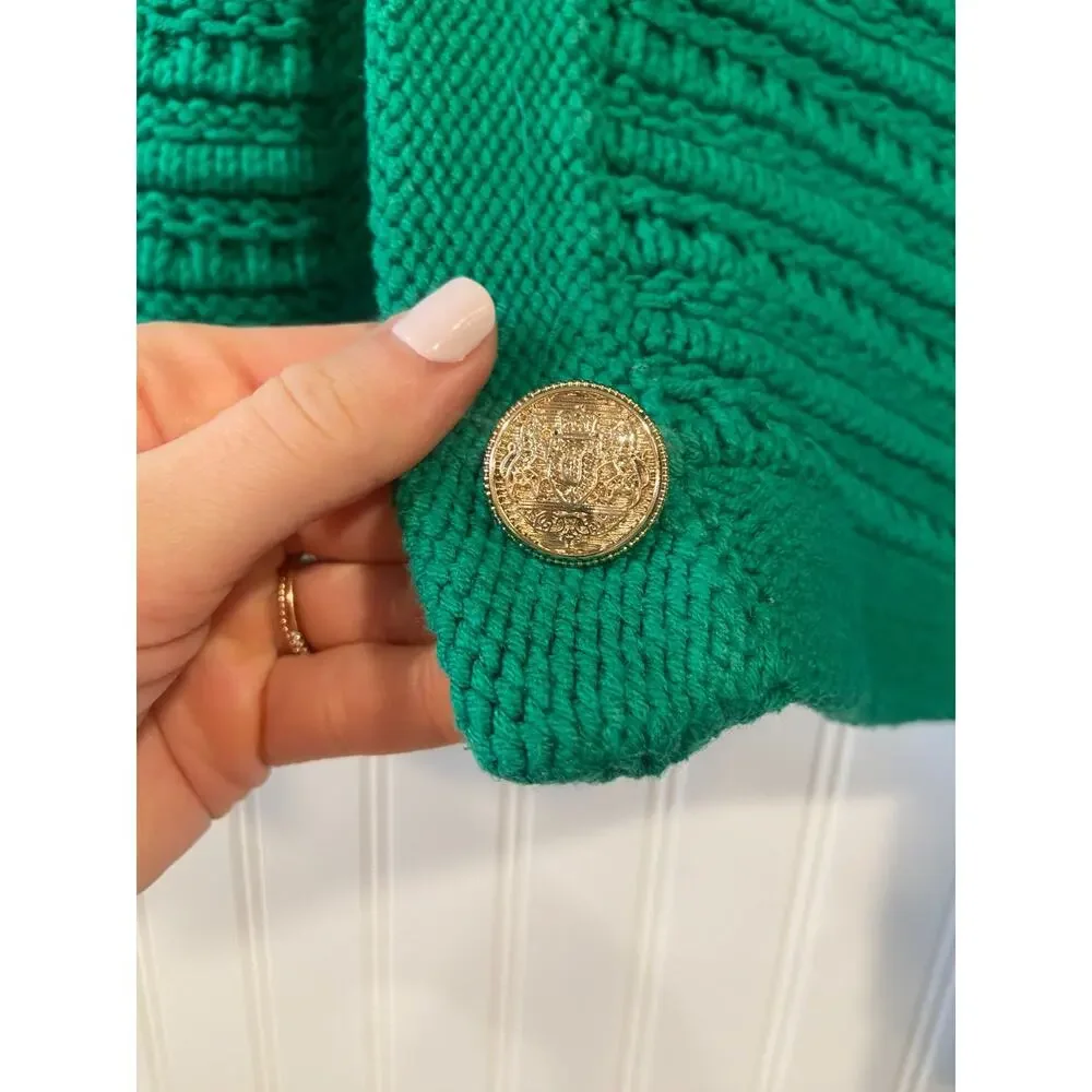 Loft Sweater Women's XXL Green Textured Knit Jacket Cardigan Cotton Blend